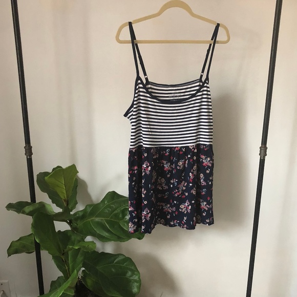 NWT Striped and Floral Babydoll Tank Top - Picture 2 of 6